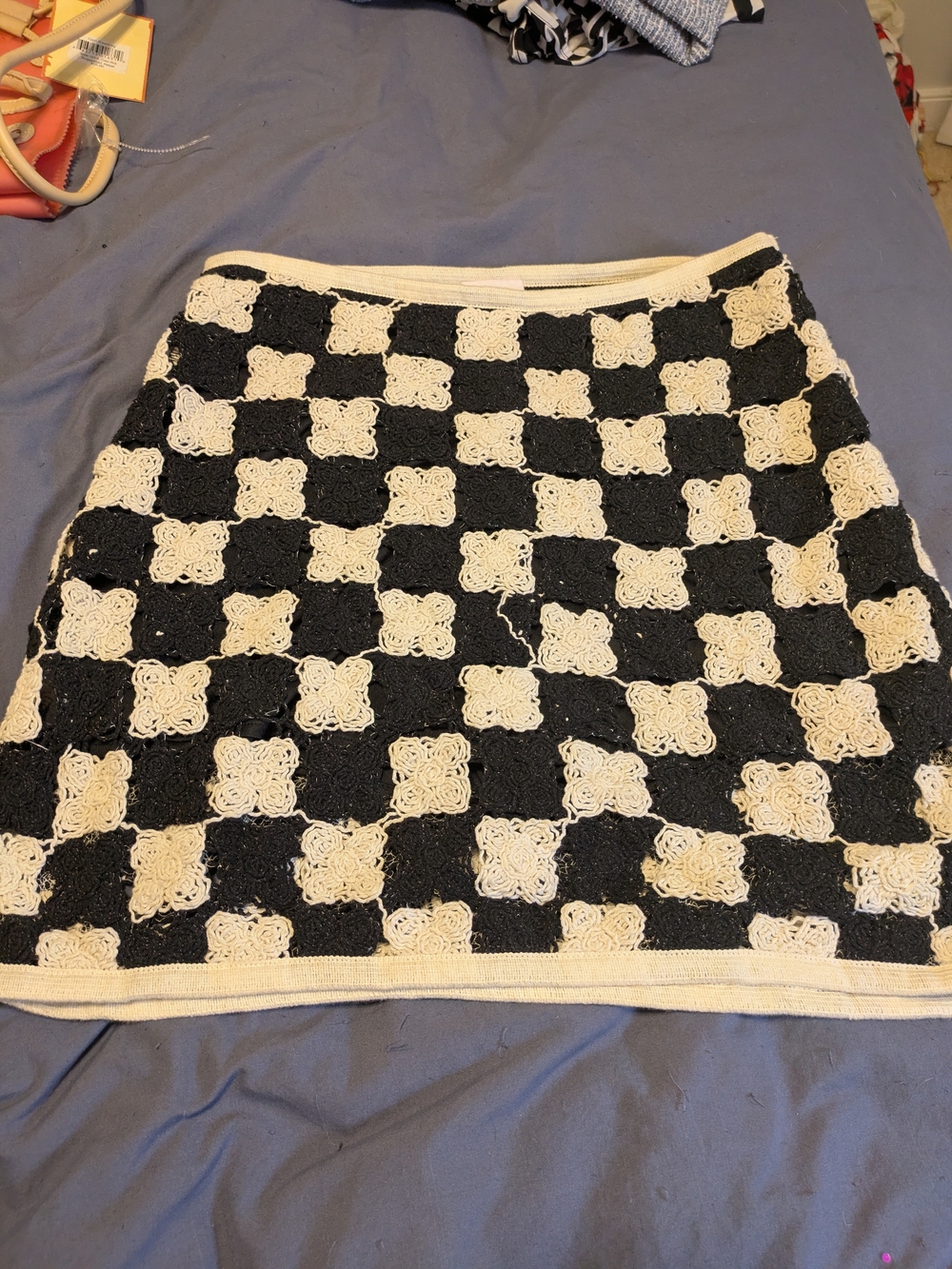 Pinklily Black and Cream Crochet Checkered Skort Size M Mod A Line Mini